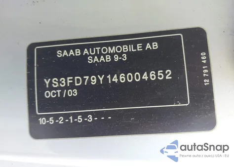 2004 Saab 9-3 Arc из США, поврежденный, VIN YS3FD79Y146004652